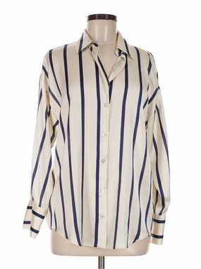 Zara Button Up | size M | Cream and Navy Stripes
